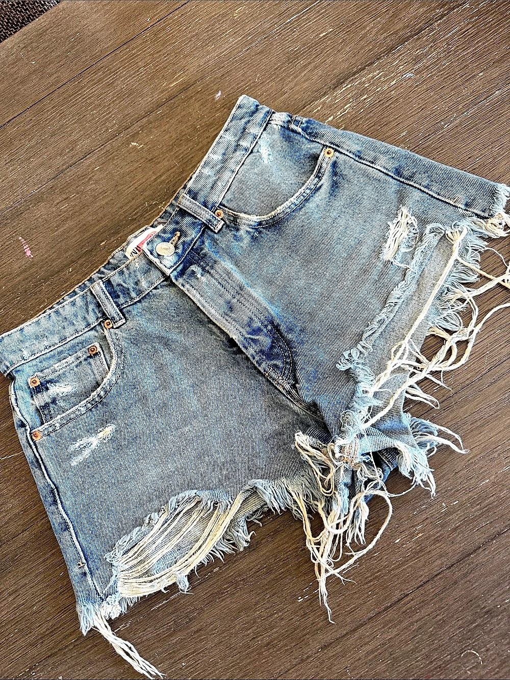 Zara Join Life High-Waisted Distressed Denim Shorts Blue- Size 6